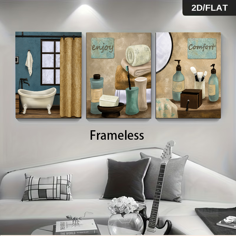 Home Bathroom Plan - 1 Set dreifacher, rahmenloser Dekorationsbilder im