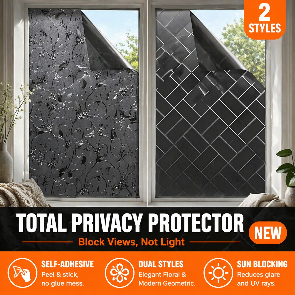 Home Bathroom Window Tint - Sichtschutz-Verdunkelungsfolie Selbstklebende Sonnenschutzfolie UV-Blocker Wärmeregulierende Fenstertönung