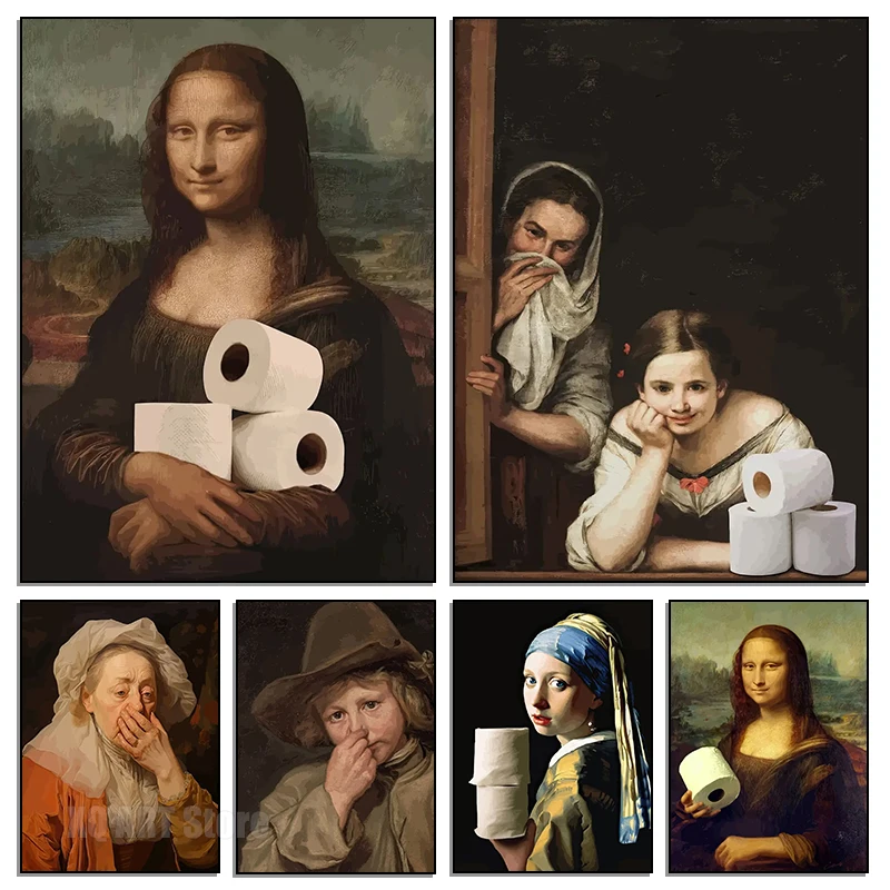 Home Bathroom Wear - Lustige Badezimmer-Toilettenmalerei Mona Lisa mit Perlen