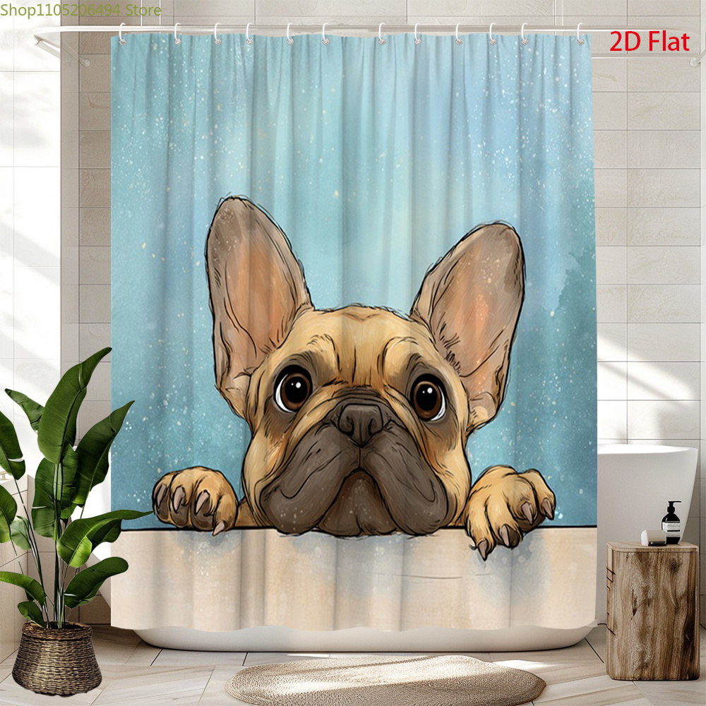 Home Bathroom Design Ideas - Niedlicher Französische Bulldogge Duschvorhang, Entzückendes Hunde-Design,