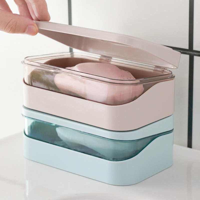 Home Bathroom Essentials - Badezimmer-Seifenschale mit Deckel, Plastik-Seifenbox für Zuhause,