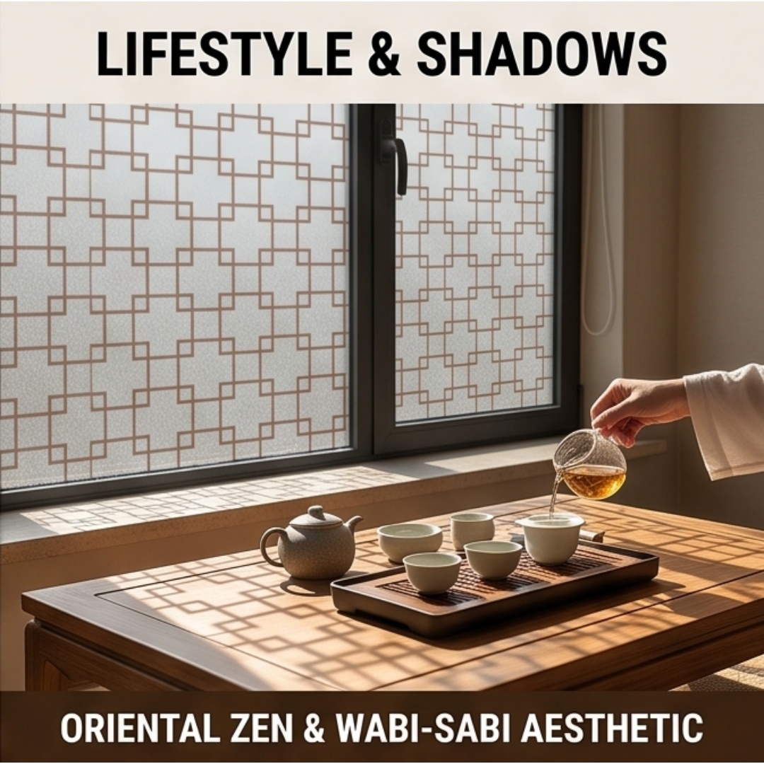 Home Office Bathroom - Orientalisches Gittermuster Quadratisch Bedruckte Mattierte Fensterfolie